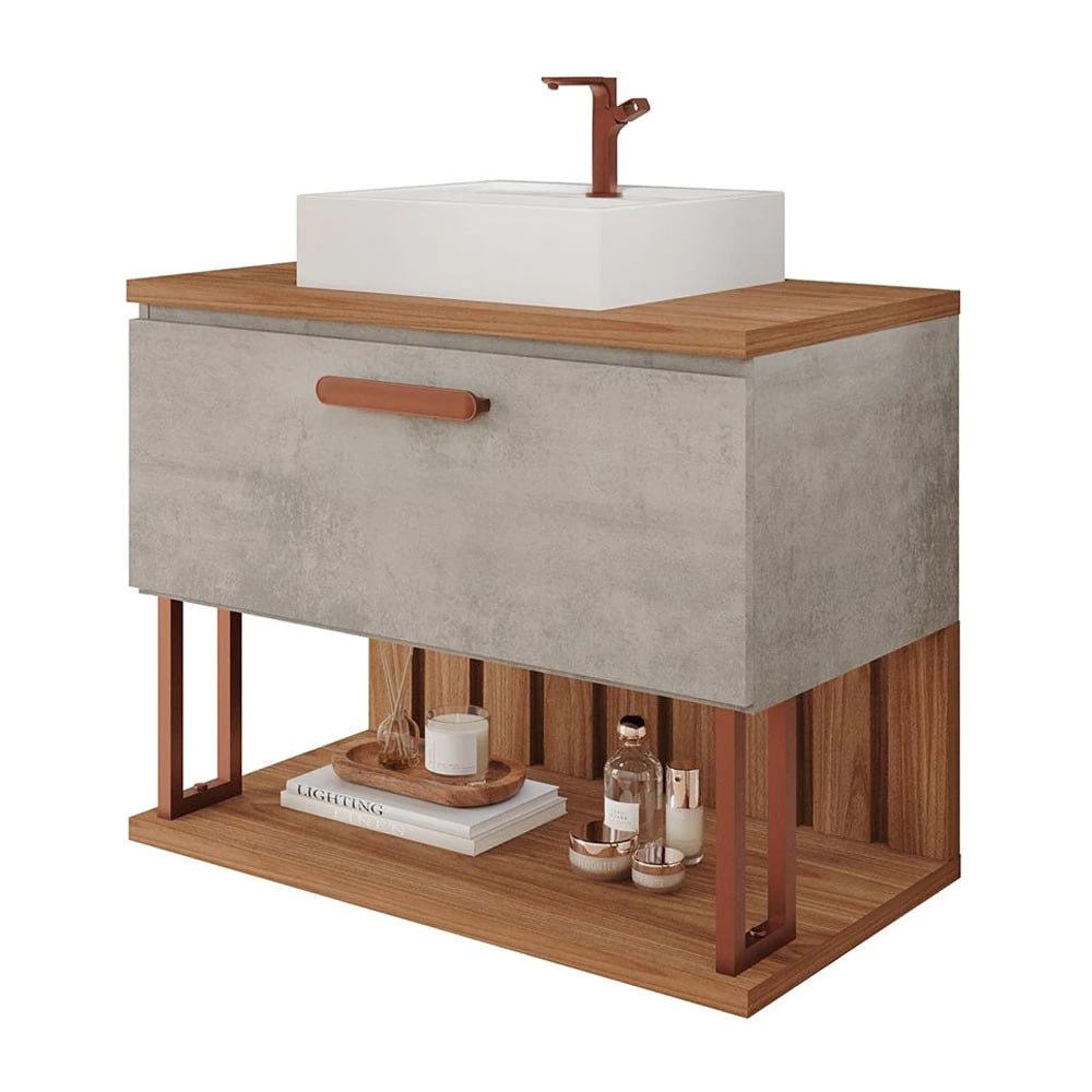 Armário Gabinete para Banheiro com Cuba Duna em Mdf 60cm Mgm