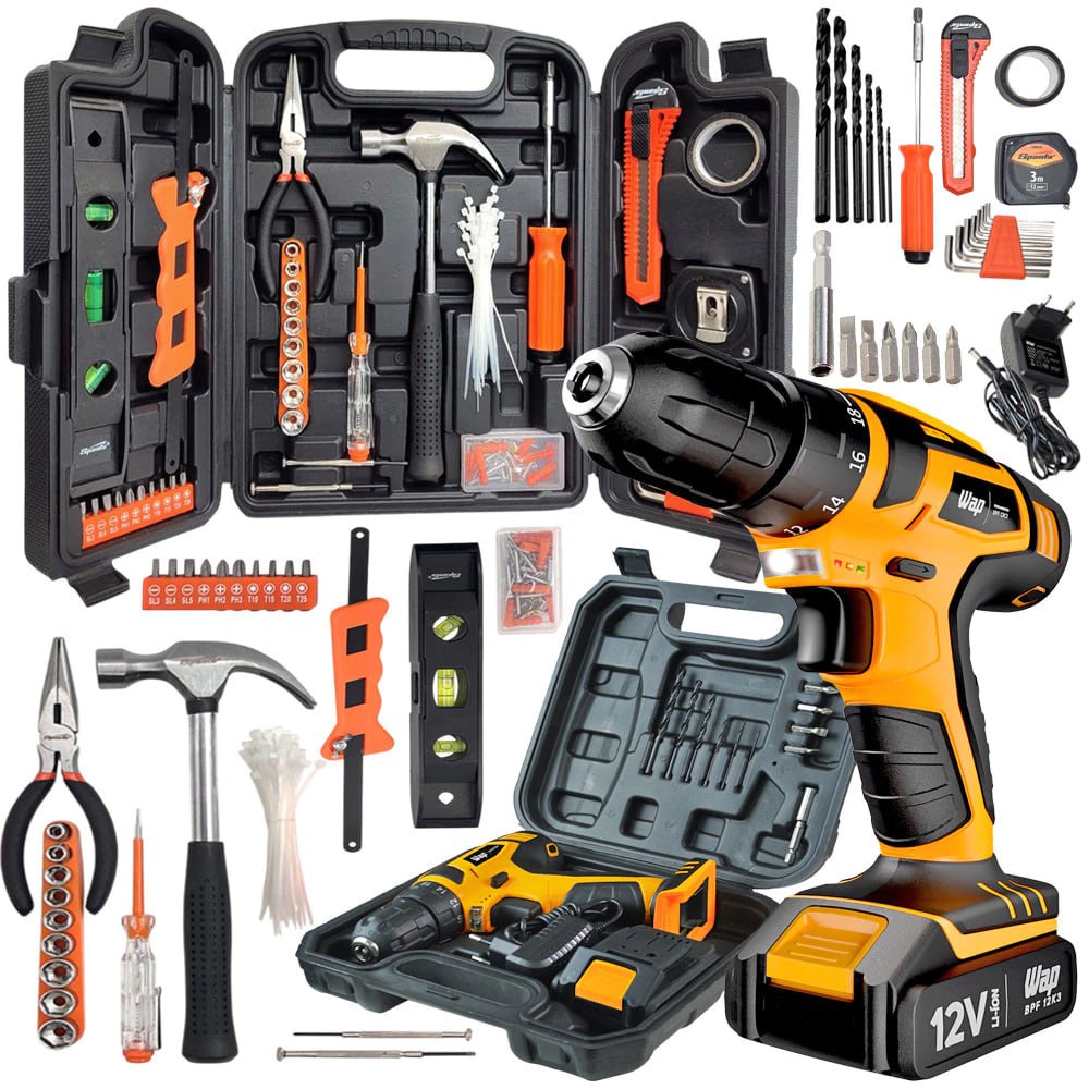 Kit Parafusadeira Furadeira 17Nm Led Mandril 10mm + Jogo Ferramentas com Maleta