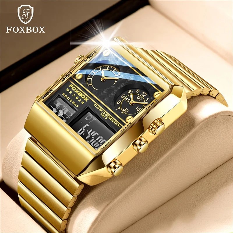 Relógio digital masculino LIGE Marca Top Luxo Masculino Ouro Inoxidável Relógio À Prova D 'Água Relógio Masculino Dual Display Quartz