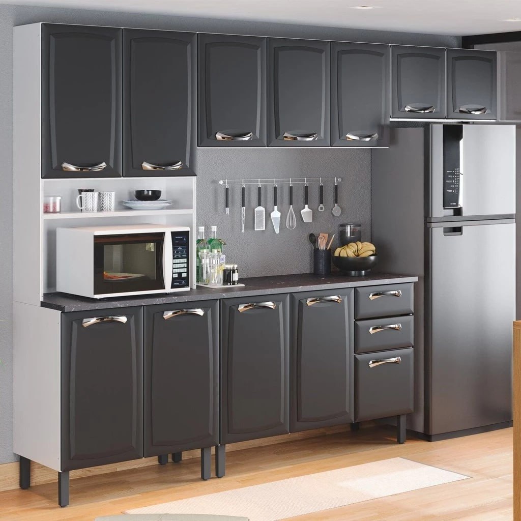 Cozinha Compacta em Aço 4 Peças 12 Portas 2 Gavetas Paneleiro Nicho Forno em Aço New Premium Itatiai