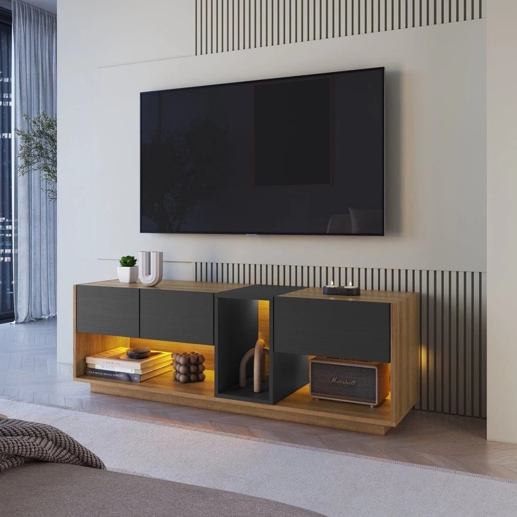 Rack para Tv 55 Polegadas com Iluminação em Led Rgb com 3 Gavetas e 1 Nicho