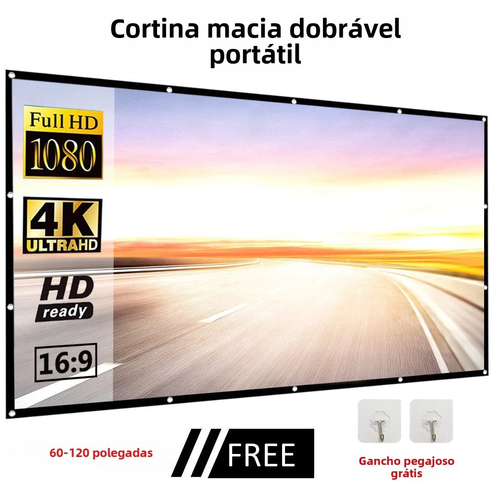 Tela de Projeção 16:9 Cinza Anti-Luz – 84" a 150" com Borda Preta e Furos de Fixação para Home Theater