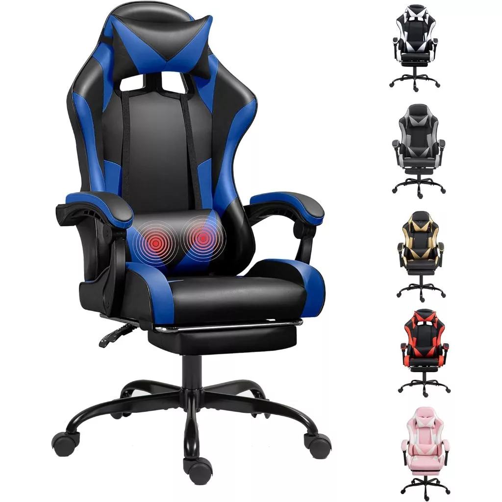 Cadeira Gamer com Apoio Total: Lumbar, Cabeça, Braços. Reclina 180° Couro Sintético Altura Ajust-F19